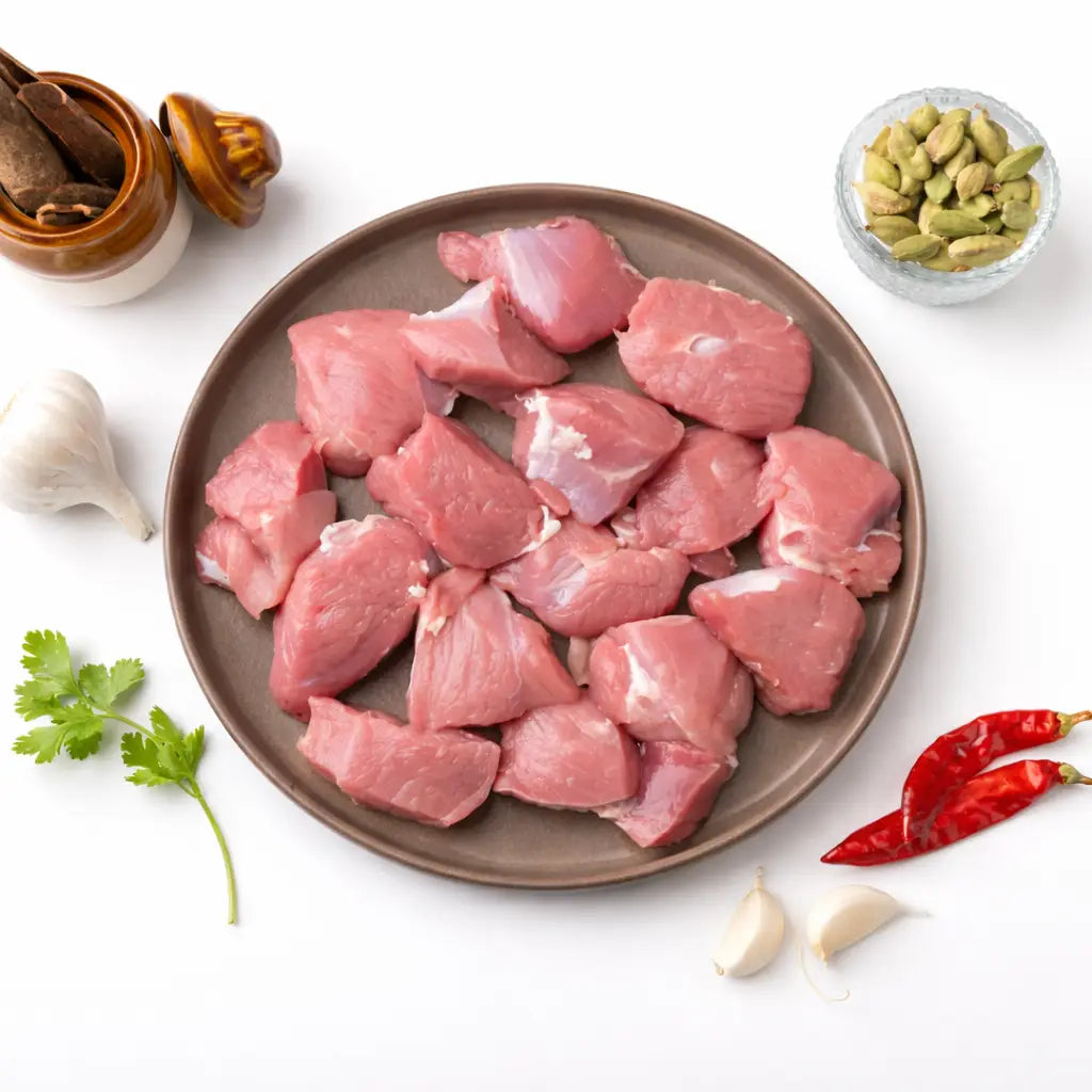 Fresh Boneless Mutton 500g | Premium Goat Meat Cubes Online in Delhi – Fast Delivery